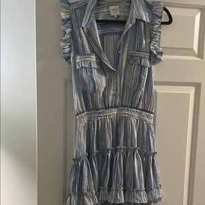 Blue and White Striped Ruffle Dress